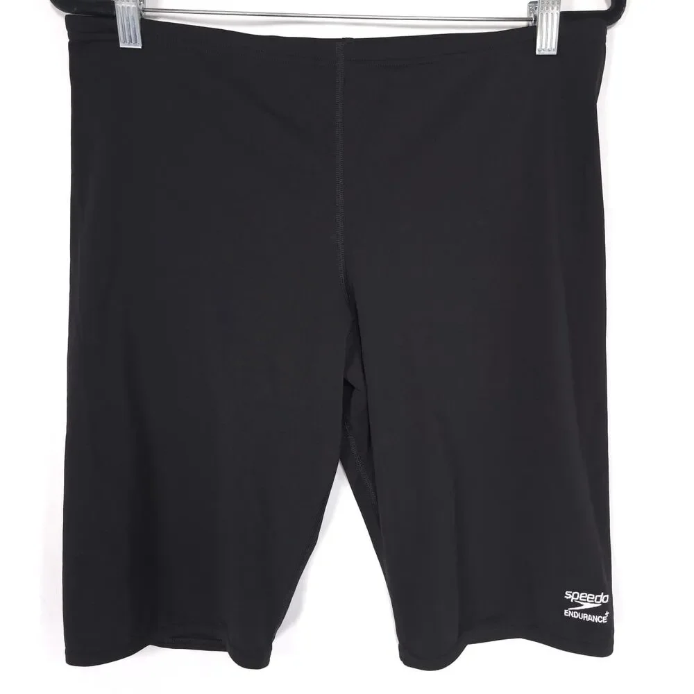 SPEEDO Endurance + Jammer Mens New Swim Trunks 38 Solid Drawstring Black